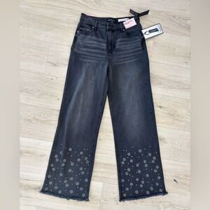 NWT BCBGeneration Dark Gray Embellished Wide Leg high Rise Jean